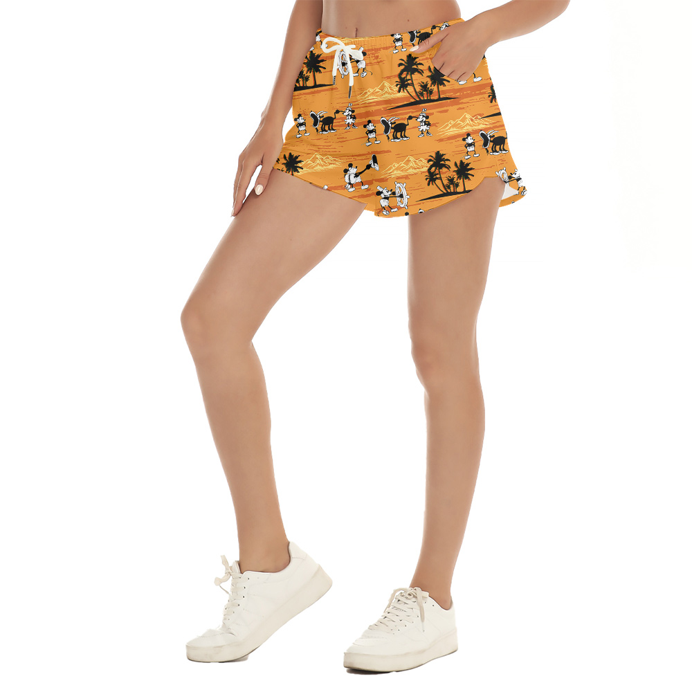 Nostalgic Yellow Mickey Steamboat Willie Hawaiian Short for Women