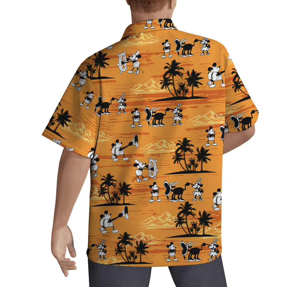 1928 Mickey Steamboat Willie Yellow Palm Tree Hawaiian Shirt for Men