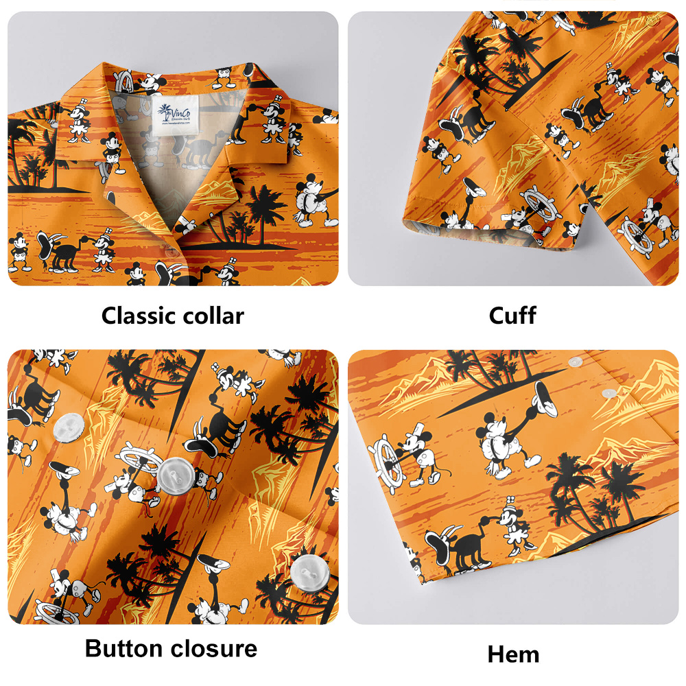 1928 Mickey Steamboat Willie Yellow Palm Tree Hawaiian Shirt for Men