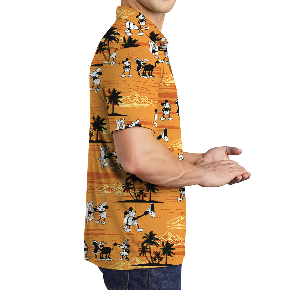 Yellow Palm Tree Steamboat Mickey 1928 Aloha Polo Shirt for Men