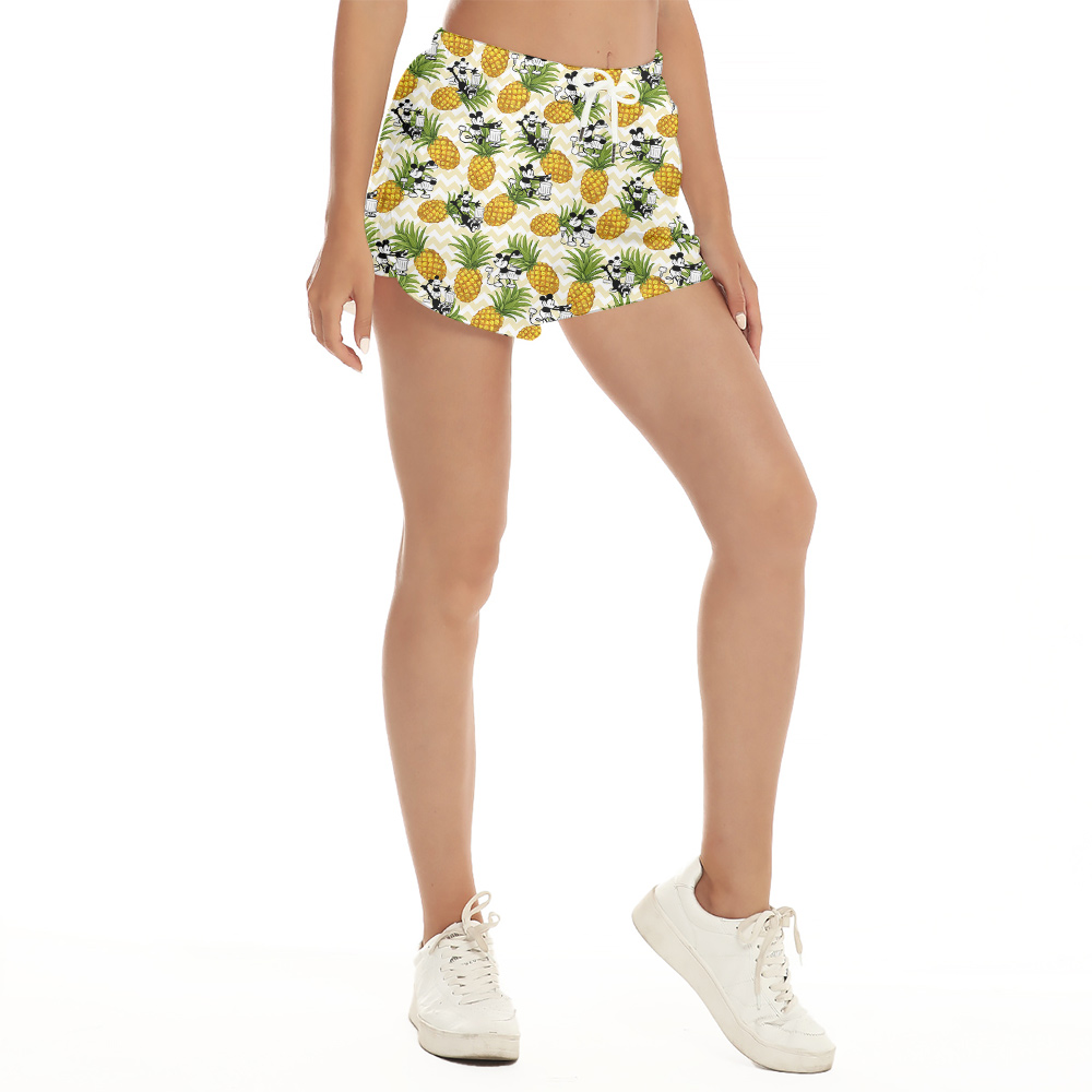 Funny Mickey Steamboat Willie Tropical Pineapple Beach Shorts For Women
