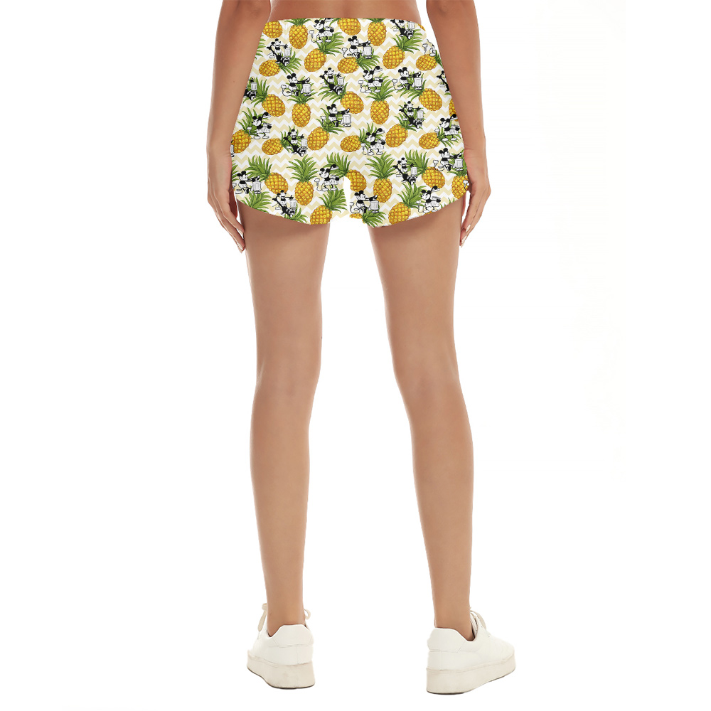 Funny Mickey Steamboat Willie Tropical Pineapple Beach Shorts For Women