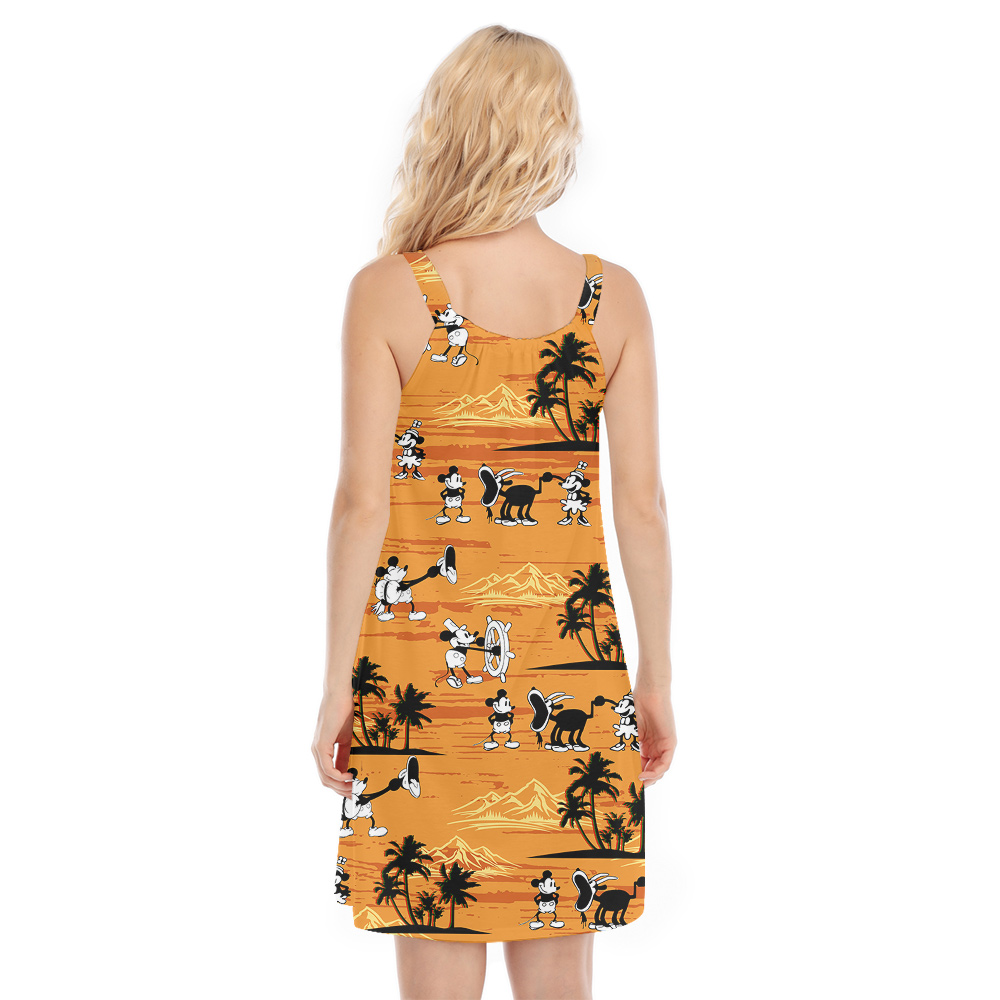 Mickey Steamboat Willie Yellow Island Palms Hawaiian Cami Dress