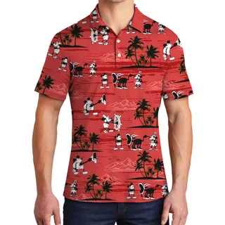 Red Vintage Mickey Steamboat Willie Hawaiian Polo Shirt for Men