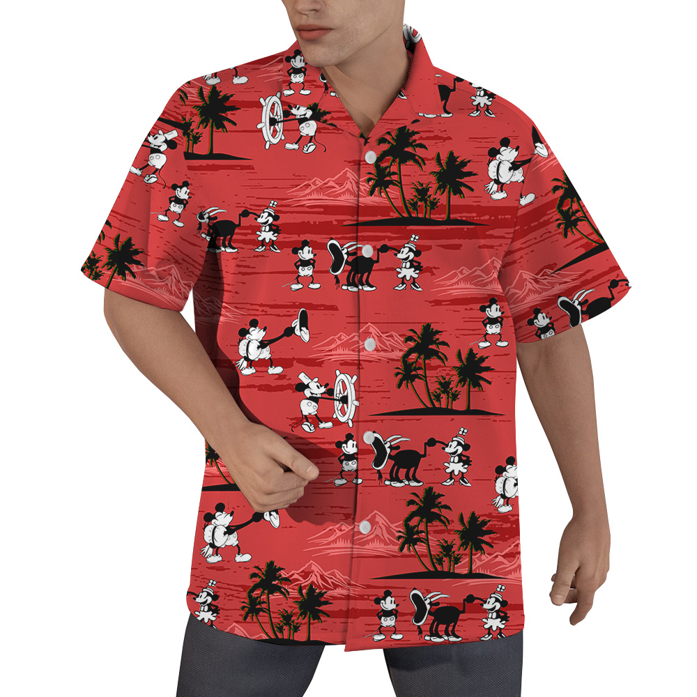 Mickey 1928 Steamboat Willie Classic Red Hawaiian Shirt for Men - variant image 1