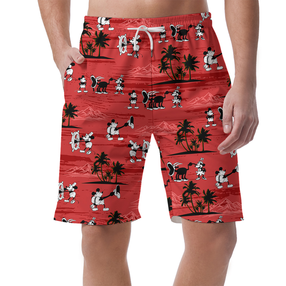 Iconic Mickey Steamboat Willie Red Palm Tree Short for Men - variant image 1