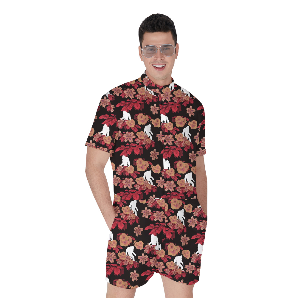 Funny Sasquatch Floral Red Hawaiian Romper For Men - variant image 1