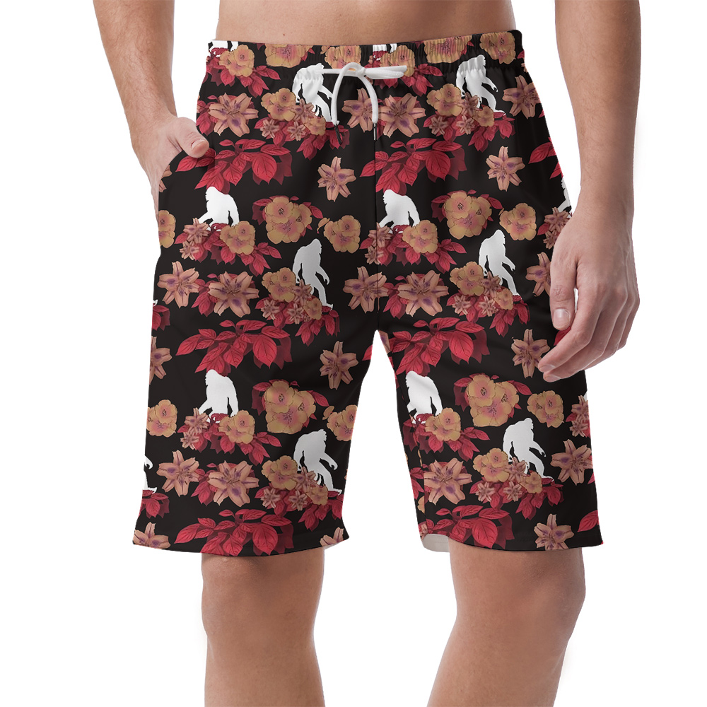 Cool Bigfoot Floral Red Hawaiian Summer Shorts For Men - variant image 1