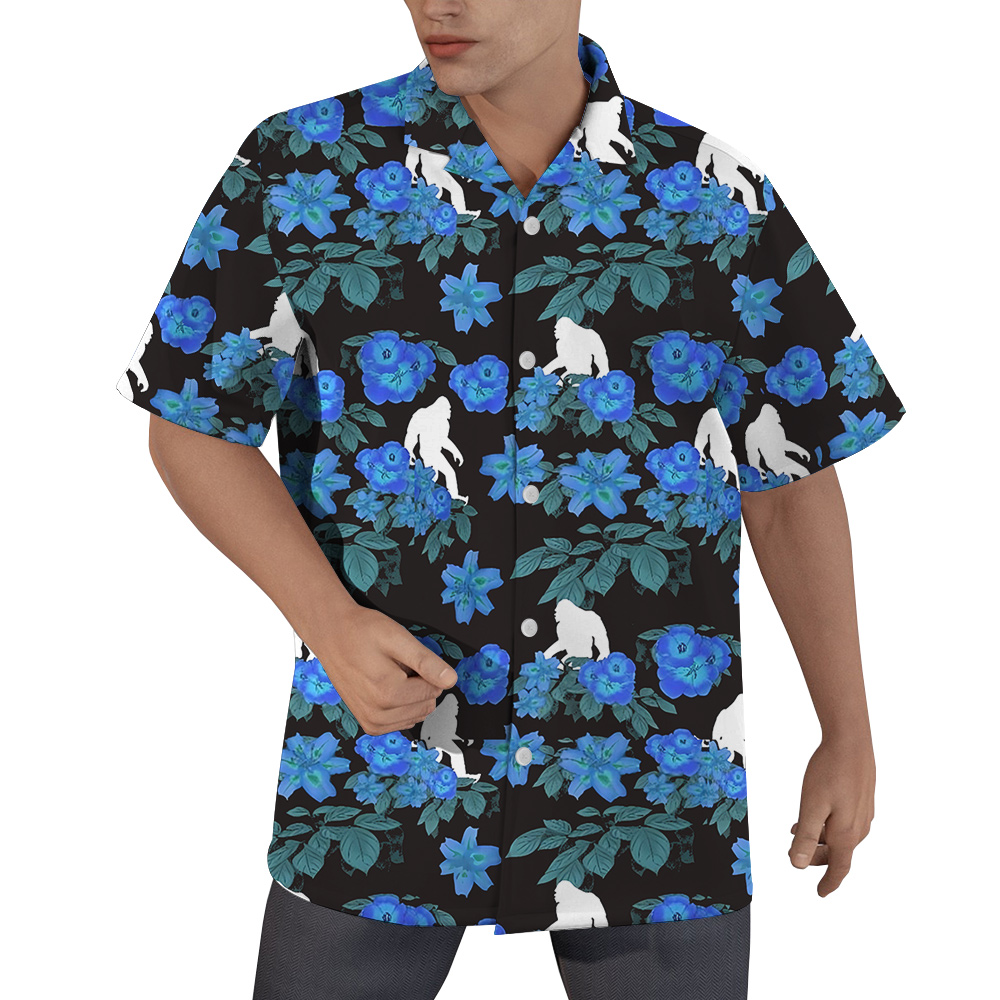 Cool Sasquatch Blue Floral Hawaiian Shirt - variant image 1
