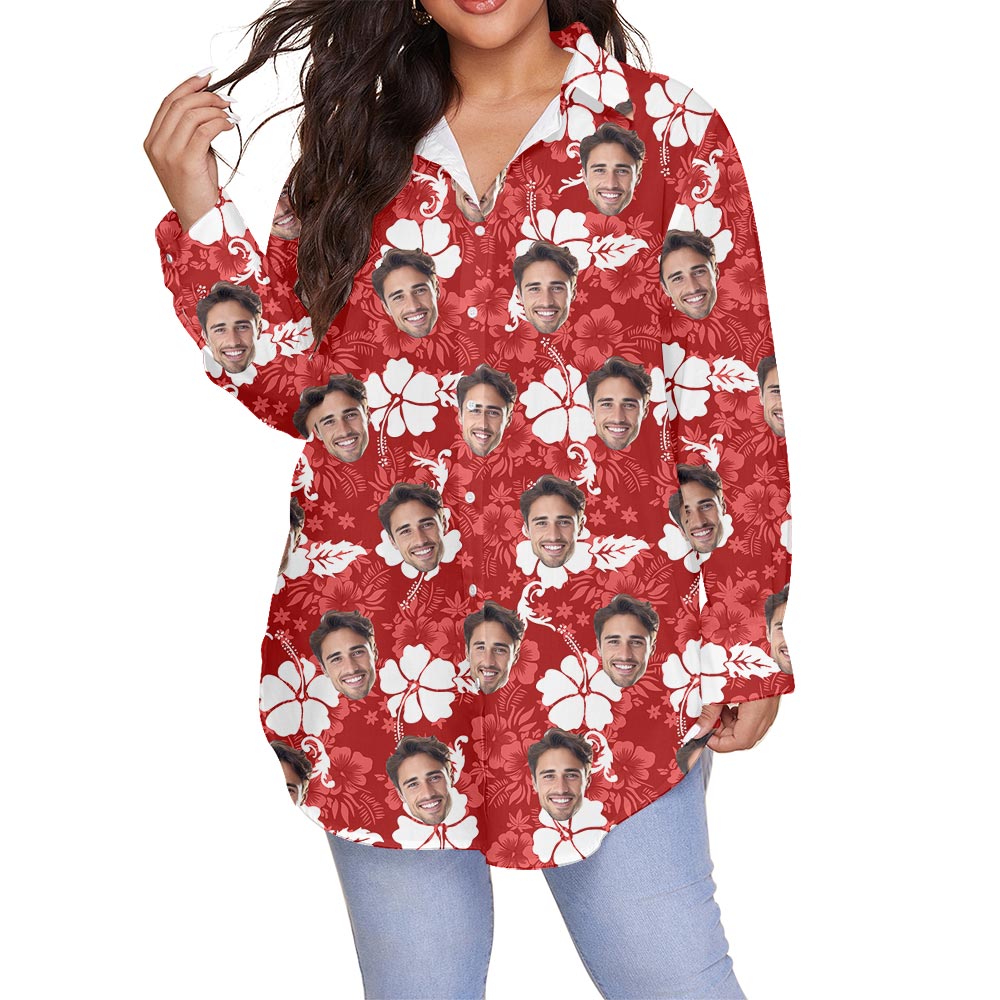 Red Personalized Women's Plus Size Hawaiian Shirt With Multiple Faces - variant image 1