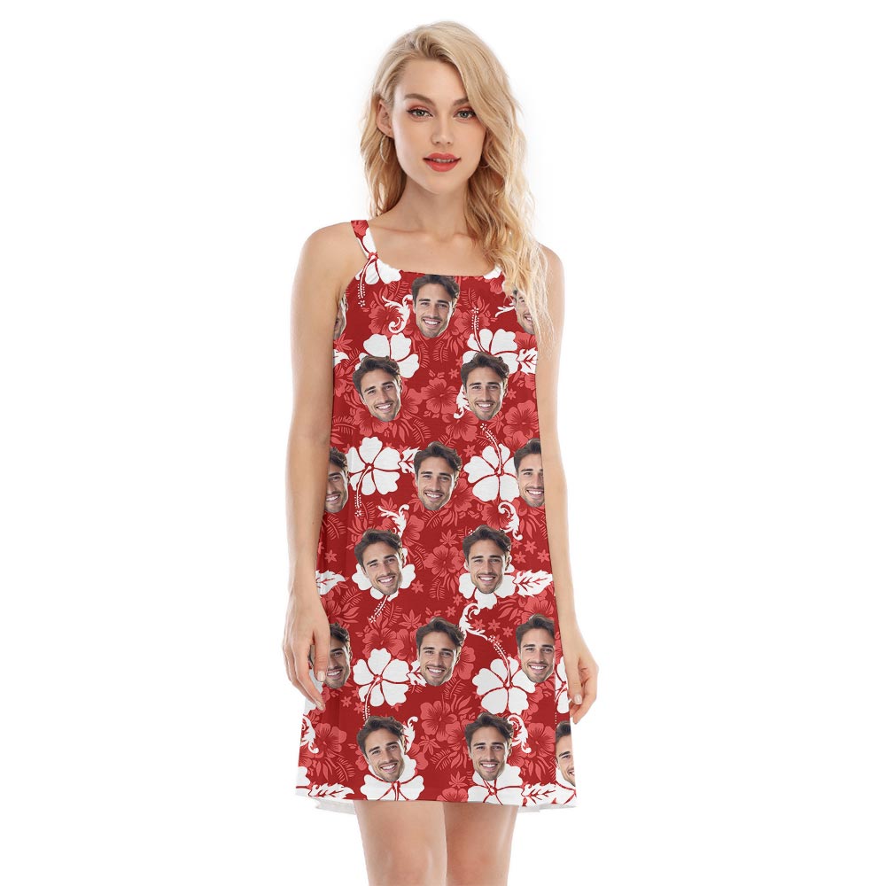 Custom Multiple Faces Women's Aloha Dress Red - variant image 1