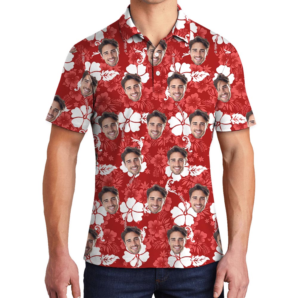 Red Hibiscus Custom Hawaiian Polo Shirt With Multiple Faces - variant image 1