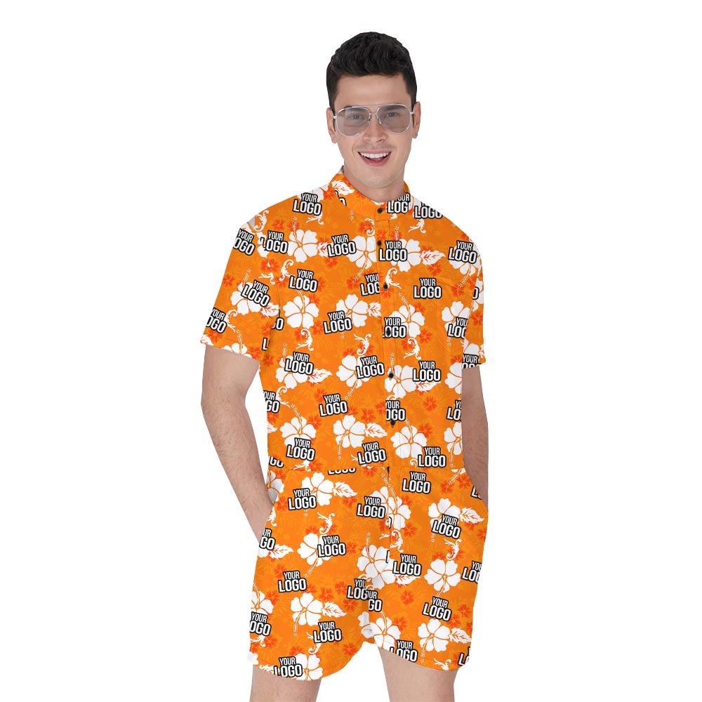 Orange Hibiscus Personalized Men's Romper With Team Logo - variant image 1