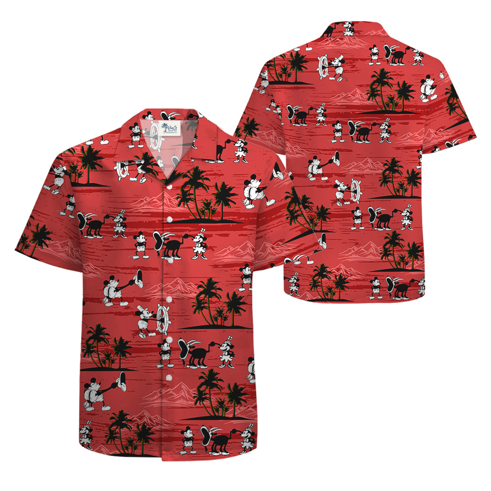 Mickey 1928 Steamboat Willie Classic Red Hawaiian Shirt for Men