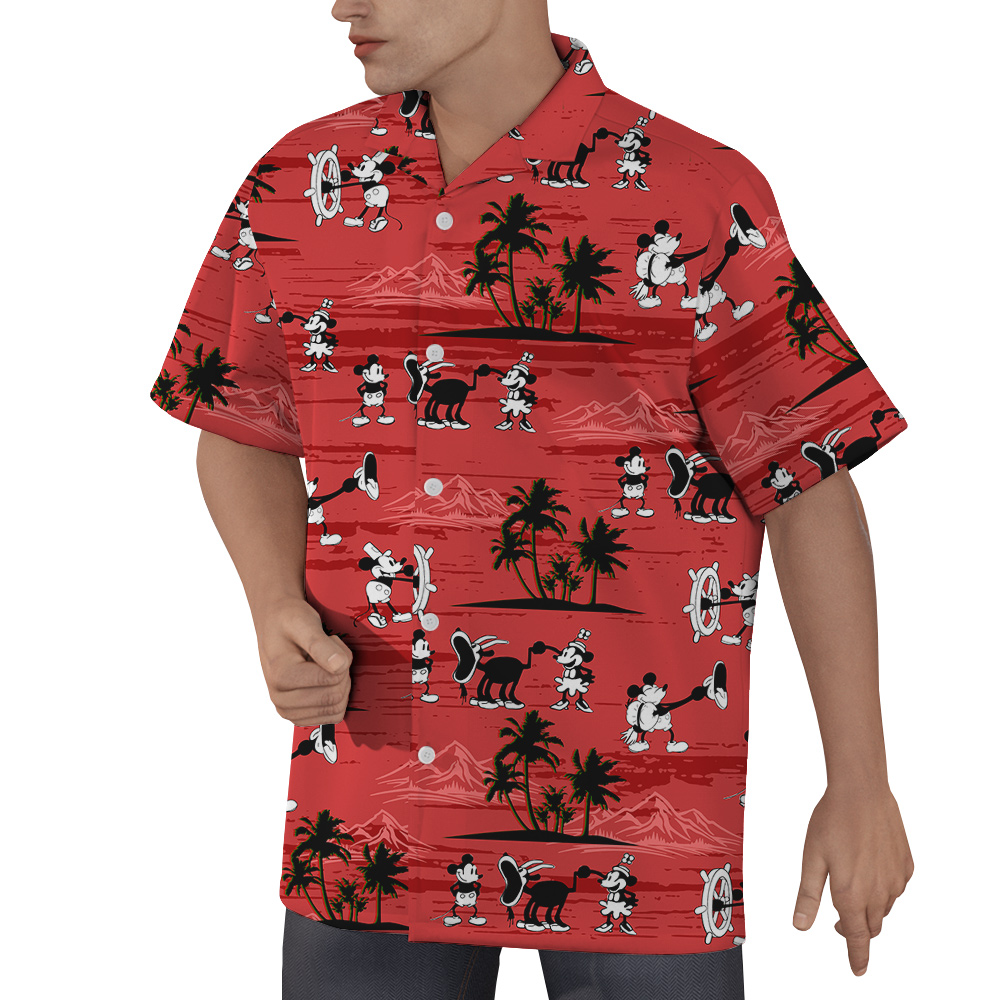 Mickey 1928 Steamboat Willie Classic Red Hawaiian Shirt for Men