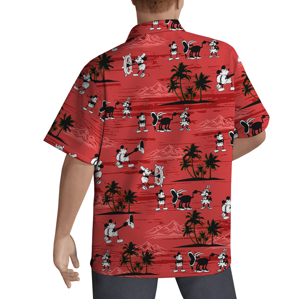 Mickey 1928 Steamboat Willie Classic Red Hawaiian Shirt for Men