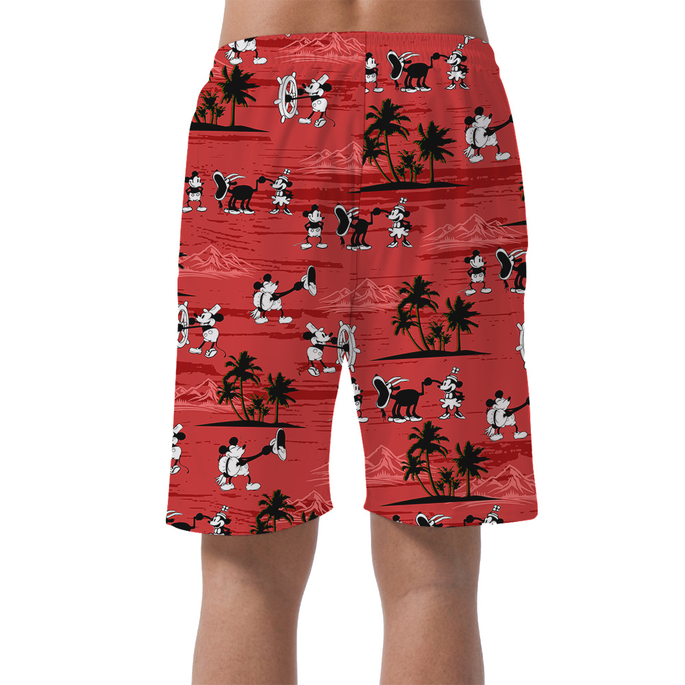 Iconic Mickey Steamboat Willie Red Palm Tree Short for Men