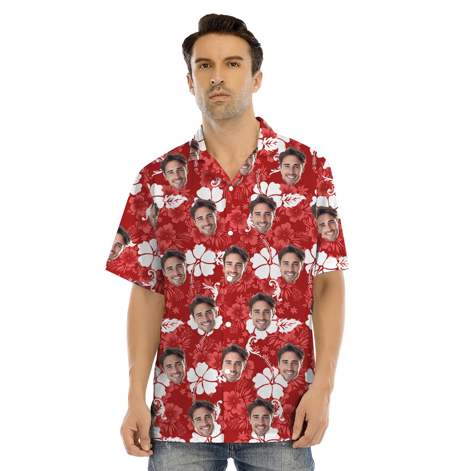 Red Hibiscus Custom Face Matching Hawaiian Outfits For Family
