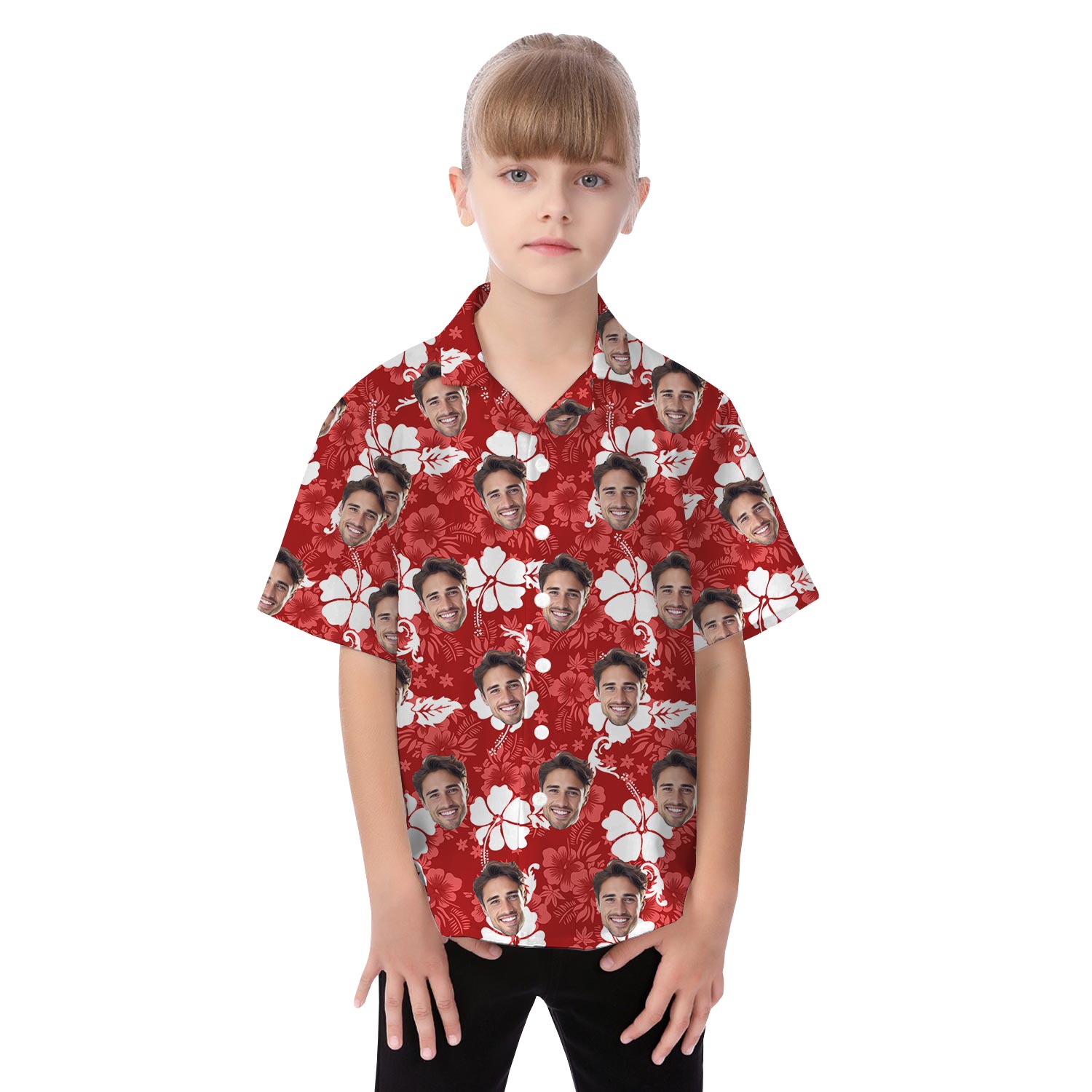 Red Hibiscus Custom Face Matching Hawaiian Outfits For Family