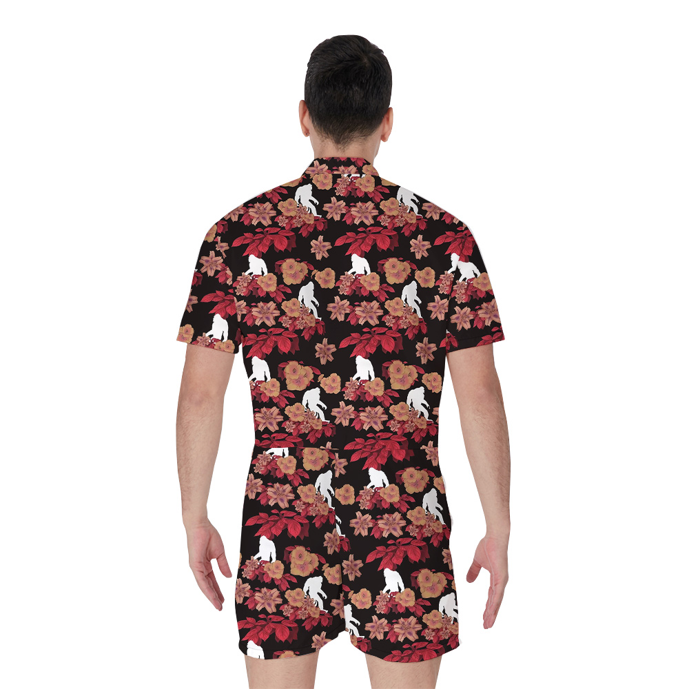 Funny Sasquatch Floral Red Hawaiian Romper For Men