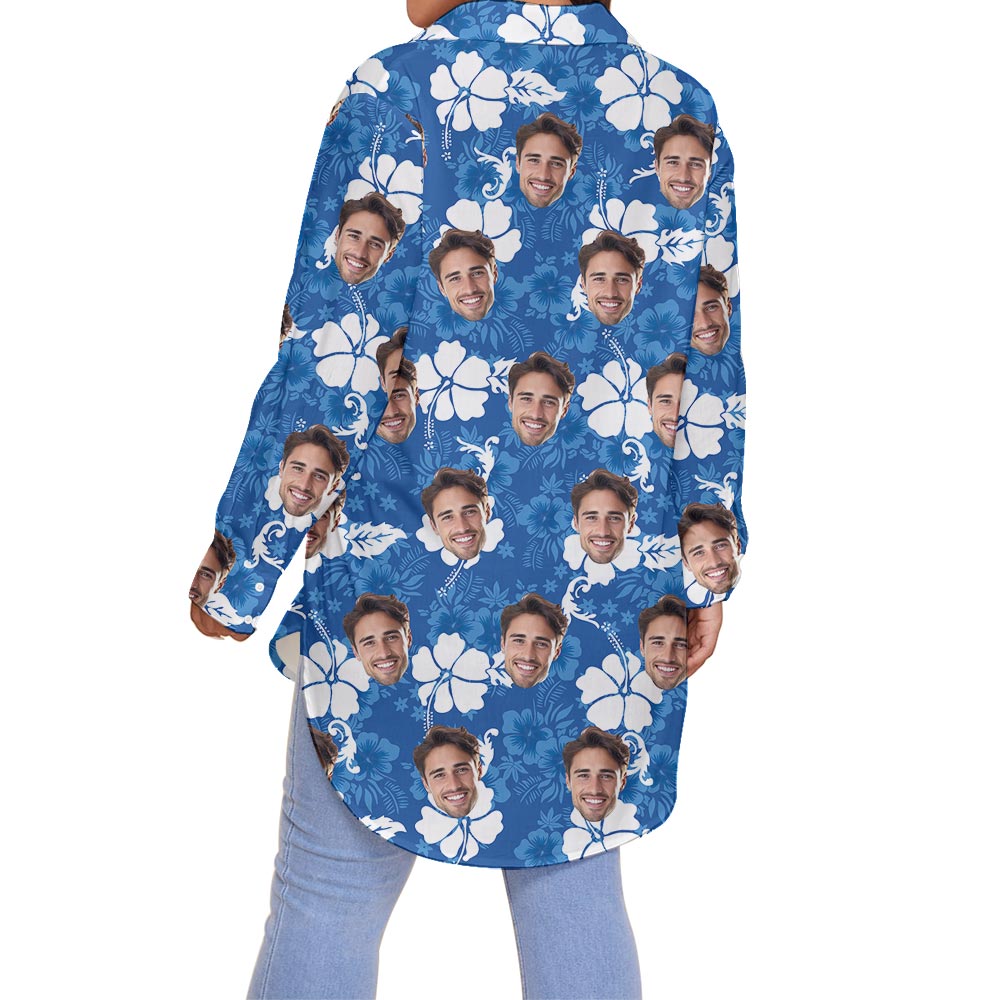 Blue Hibiscus Women's Plus Size Hawaiian Shirt Custom Face