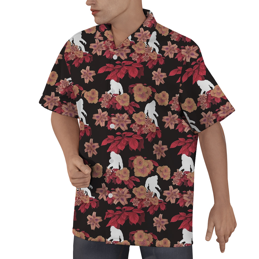 Cool Sasquatch Floral Red Aloha Shirt