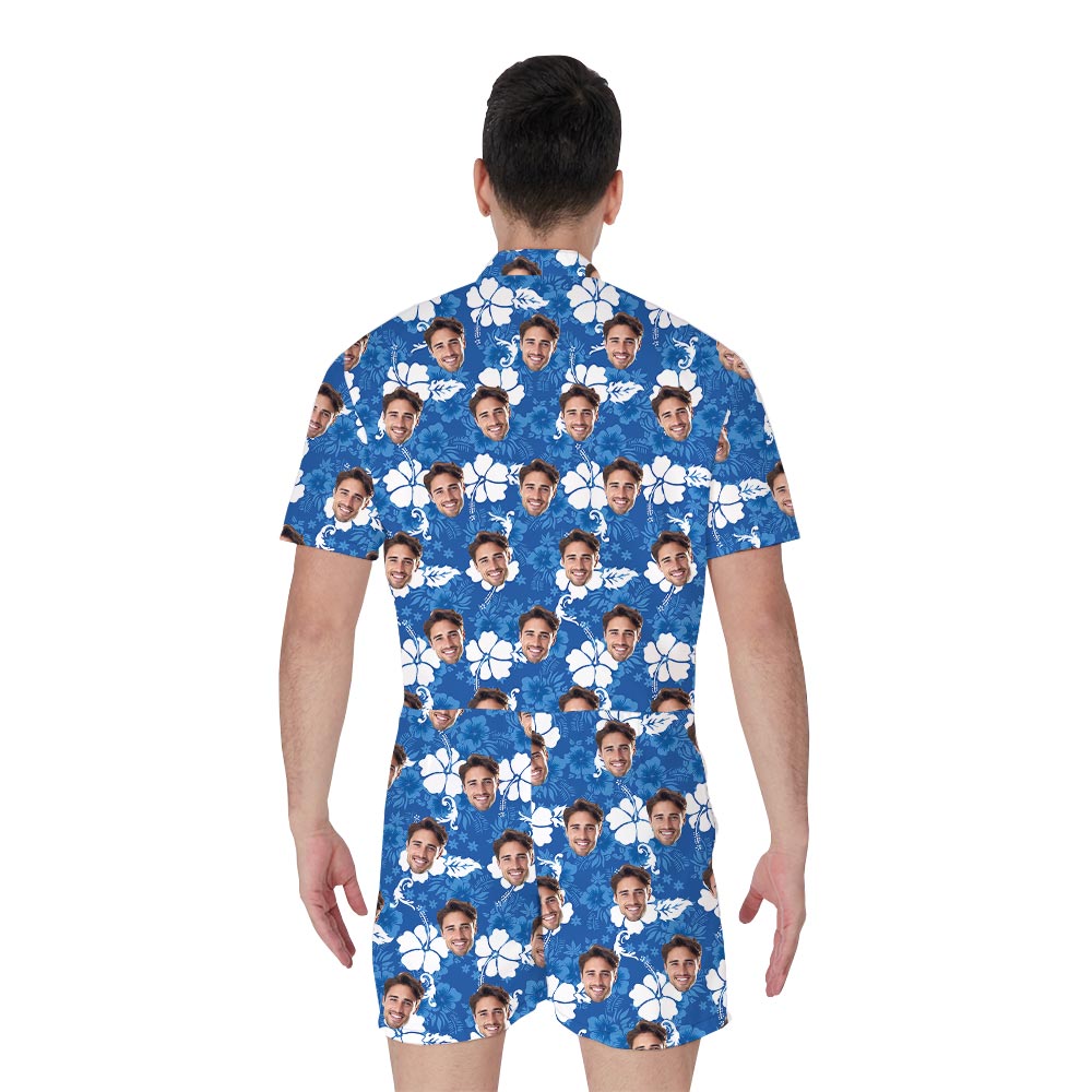 Personalized Men's Tropical Romper With Faces