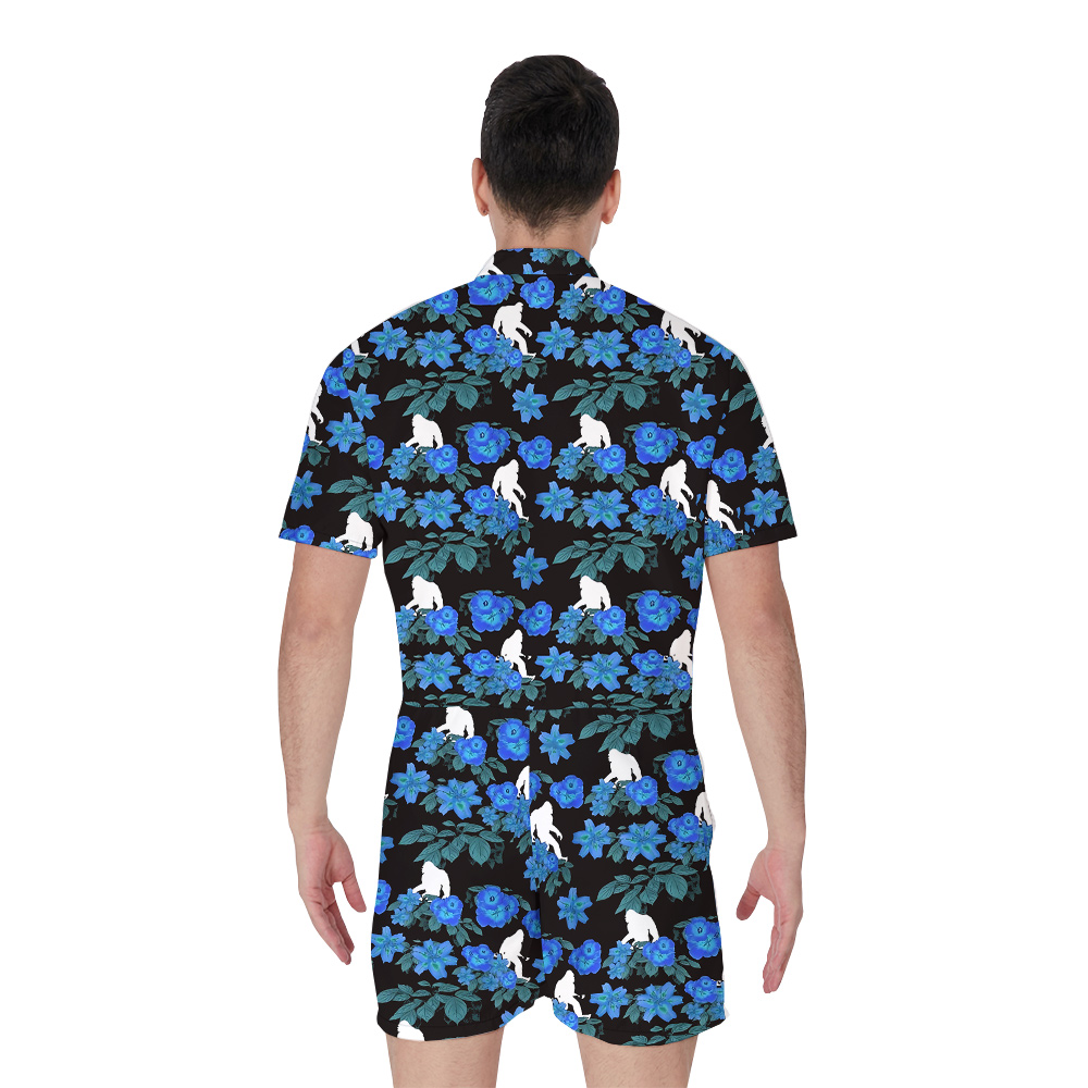 Blue Floral Sasquatch Hawaiian Men's Romper