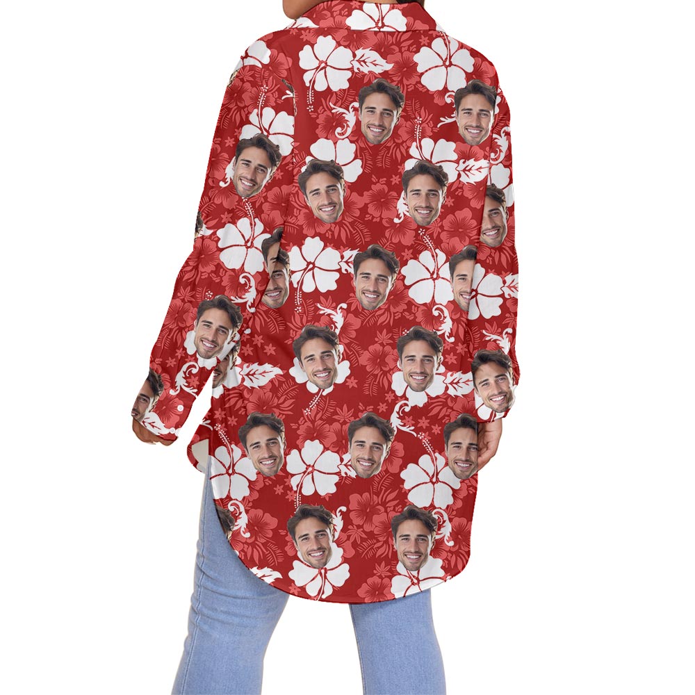 Red Personalized Women's Plus Size Hawaiian Shirt With Multiple Faces