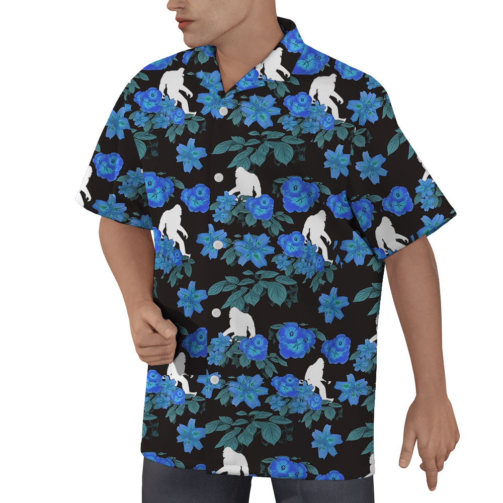 Cool Sasquatch Blue Floral Hawaiian Shirt