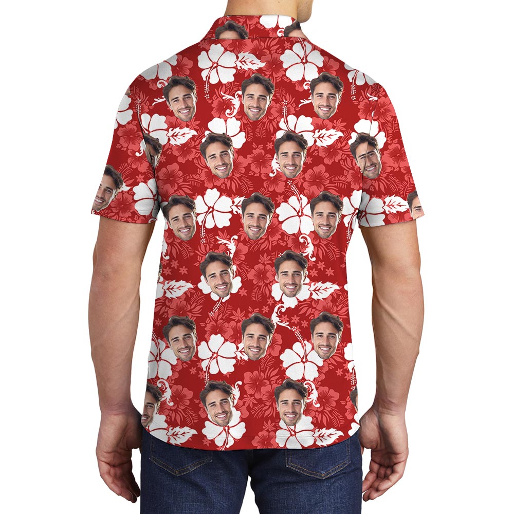 Red Hibiscus Custom Hawaiian Polo Shirt With Multiple Faces