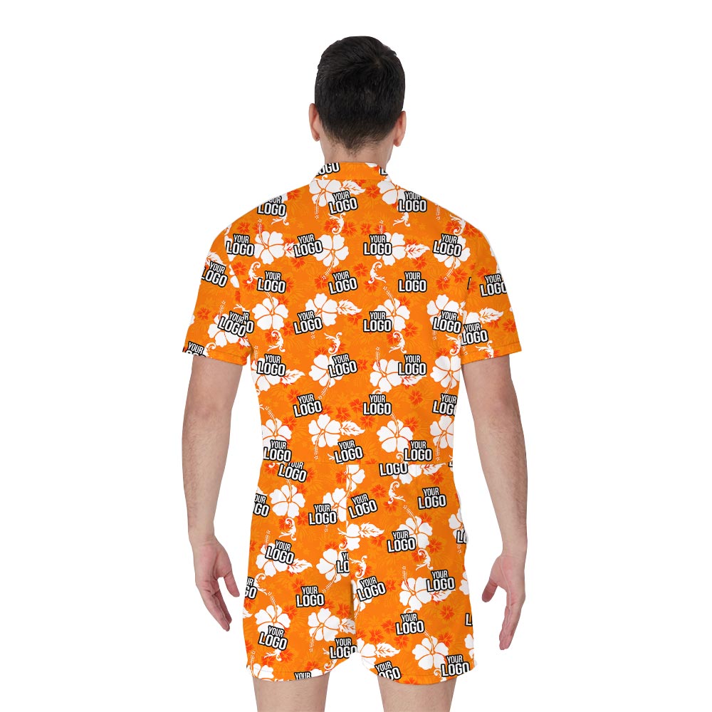 Orange Hibiscus Personalized Men's Romper With Team Logo
