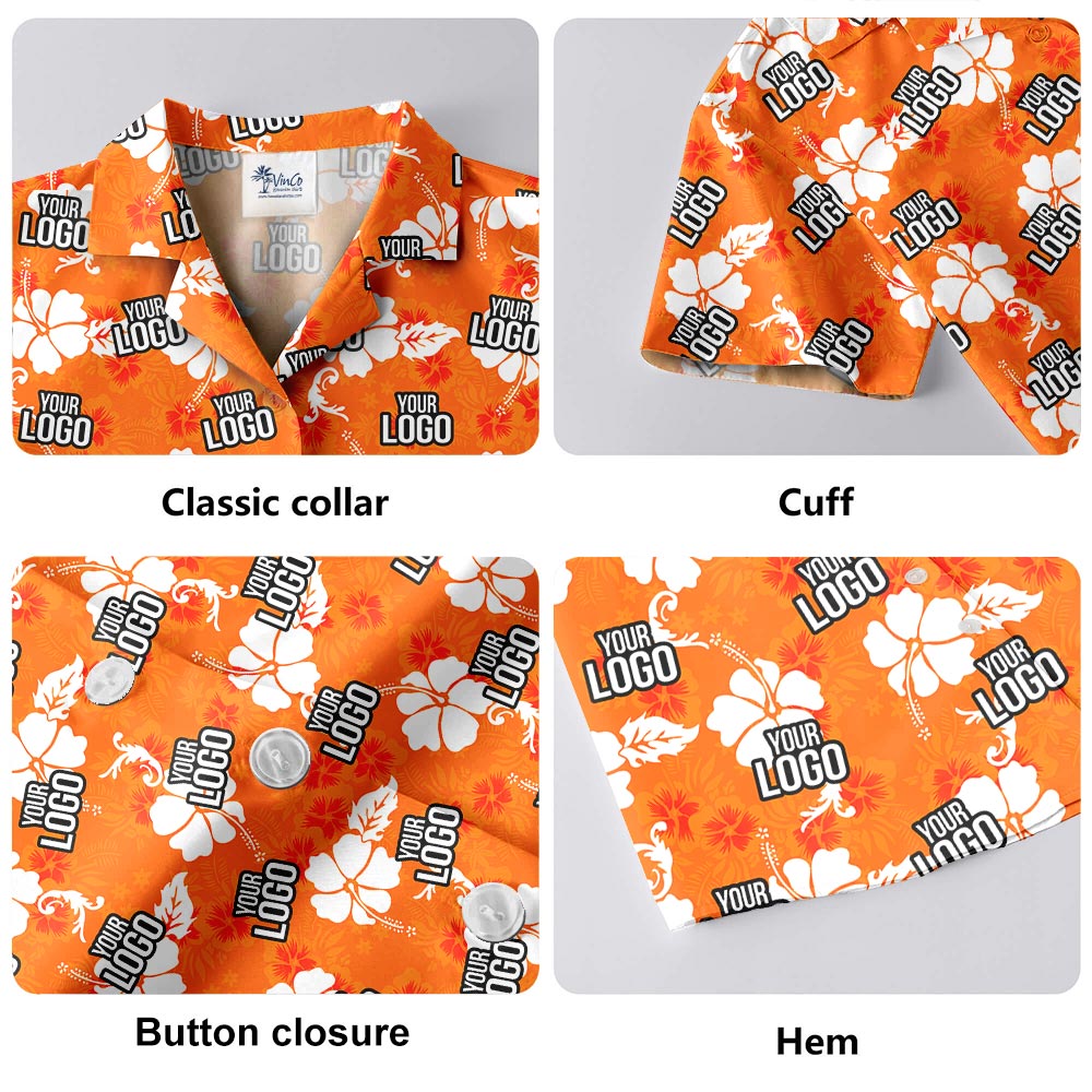 Custom Logo Orange Hawaiian Shirt For Team
