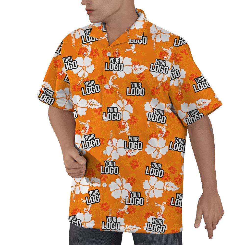 Custom Logo Orange Hawaiian Shirt For Team