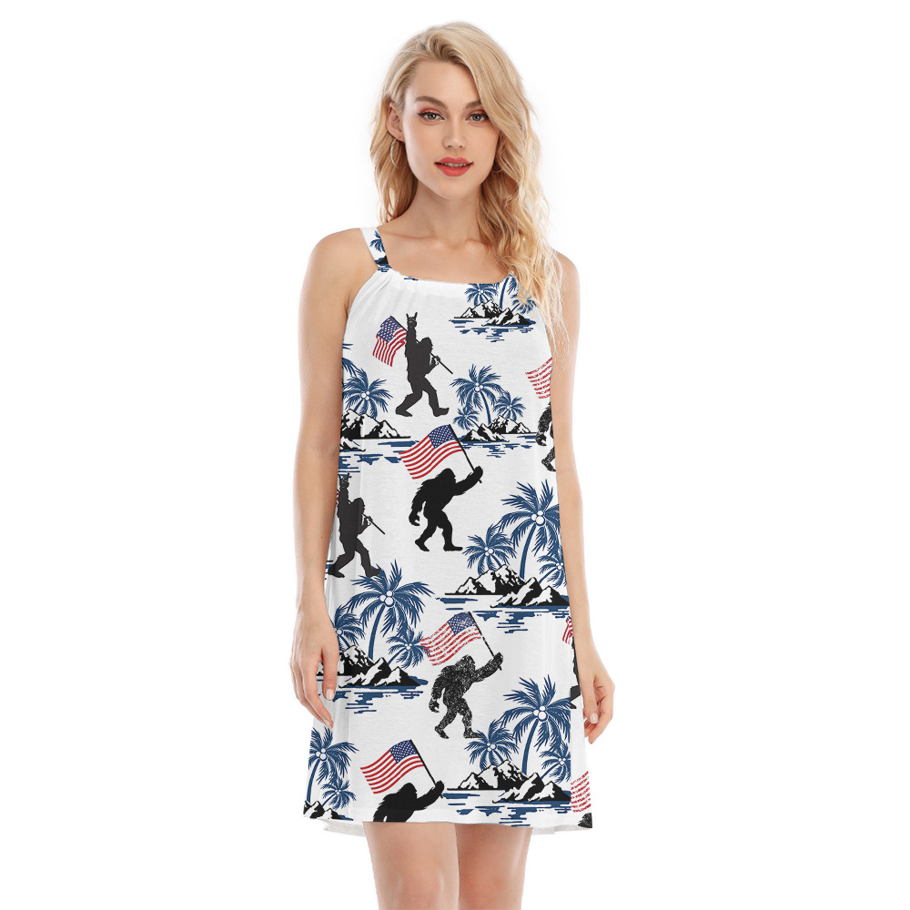 Tropical Palm Tree Bigfoot 4th Of July Aloha Dress For Women - variant image 1