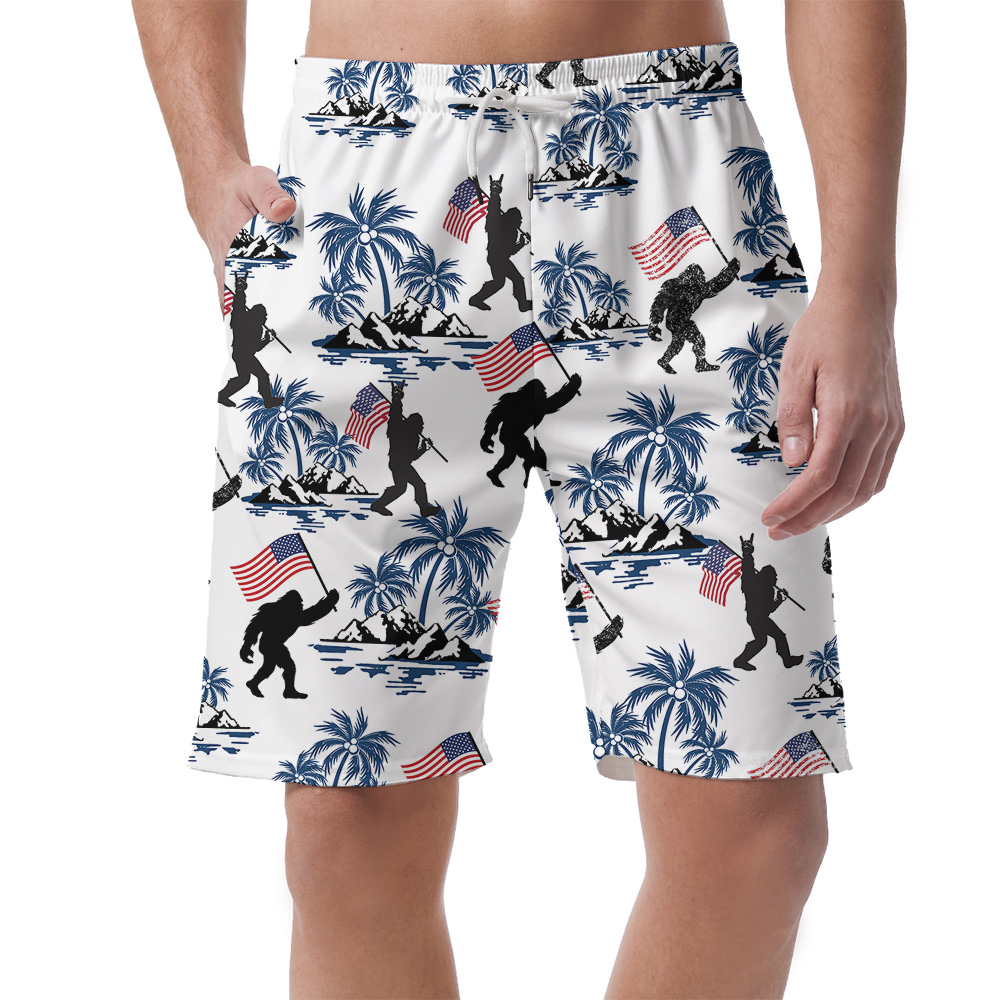 Cool Bigfoot 4th Of July Palm Trees Hawaiian Beach Shorts For Men - variant image 1