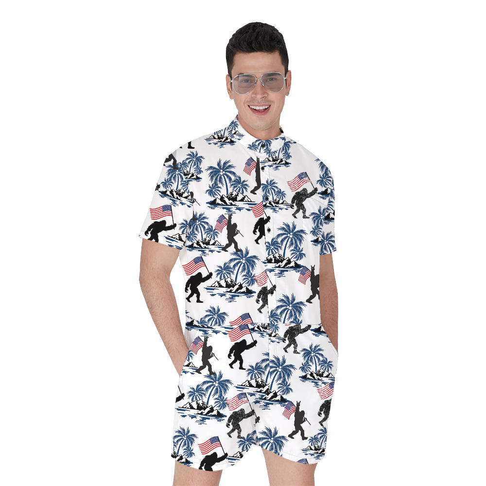 Patriotic Sasquatch American Flag Hawaiian Romper For Men - variant image 1