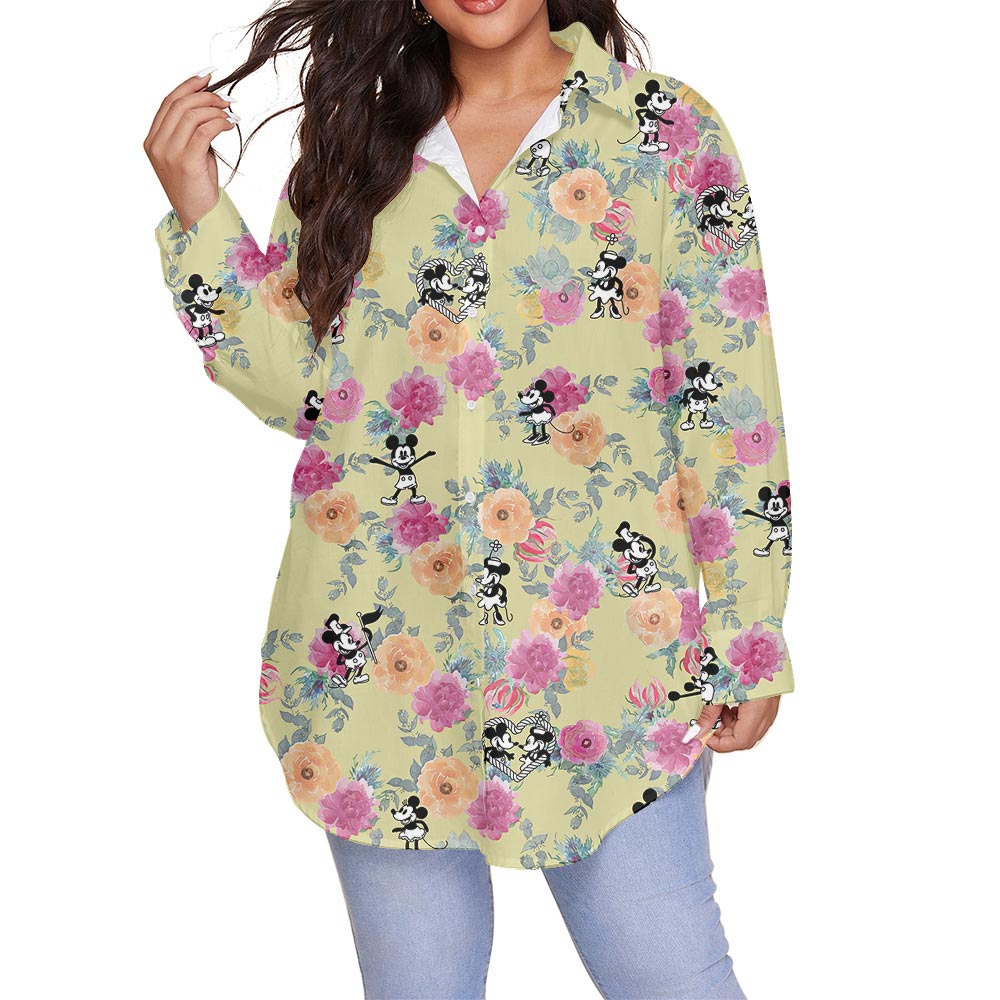 Women's Mickey Mouse Steamboat Willie Plus Size Flower Shirt - variant image 1