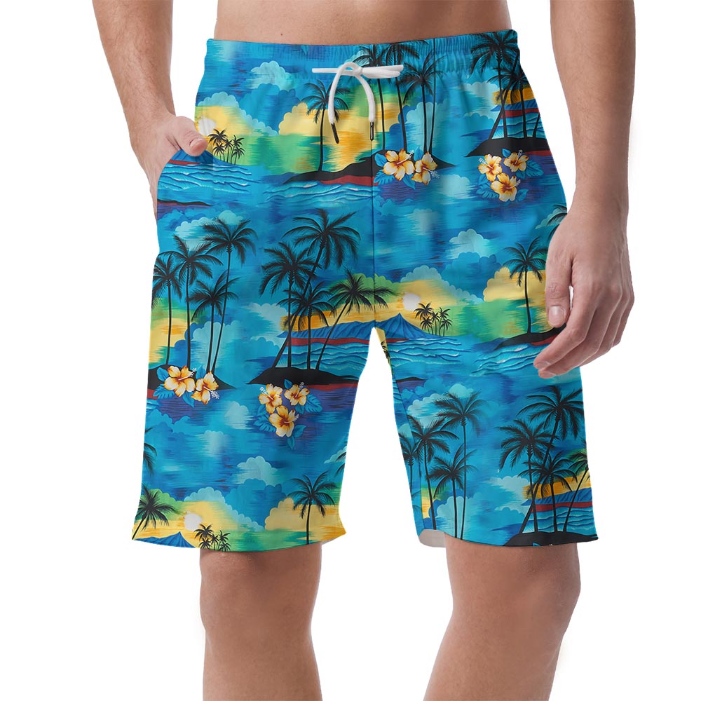 Blue Beach Palm Tree Hawaiian Beach Shorts For Men - variant image 1