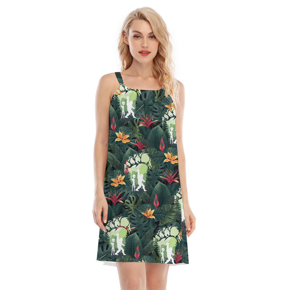 Tropical Bigfoot Alien Green Hawaiian Cami Dress For Women - variant image 1