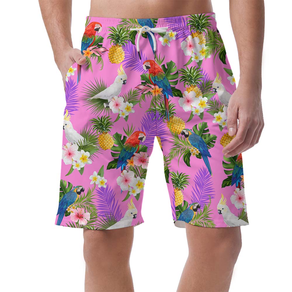 Pink Parrot Men's Hawaiian Beach Shorts - variant image 1