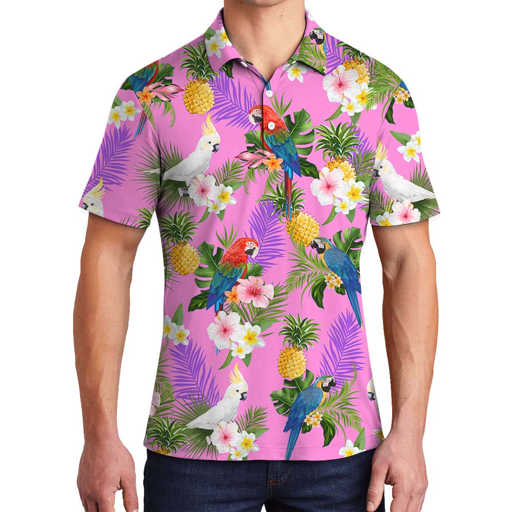 Parrot Tropical Pink Men's Collared Polo Shirts - variant image 1