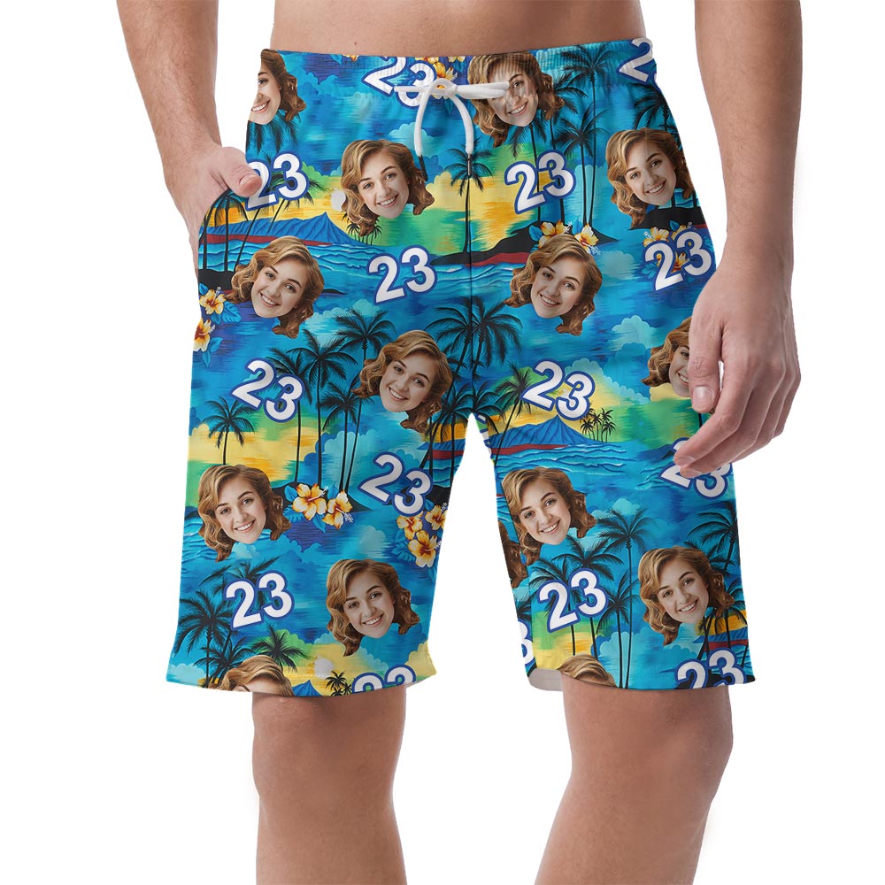 Personalized Birthday Men's Beach Shorts With Face And Age - variant image 1