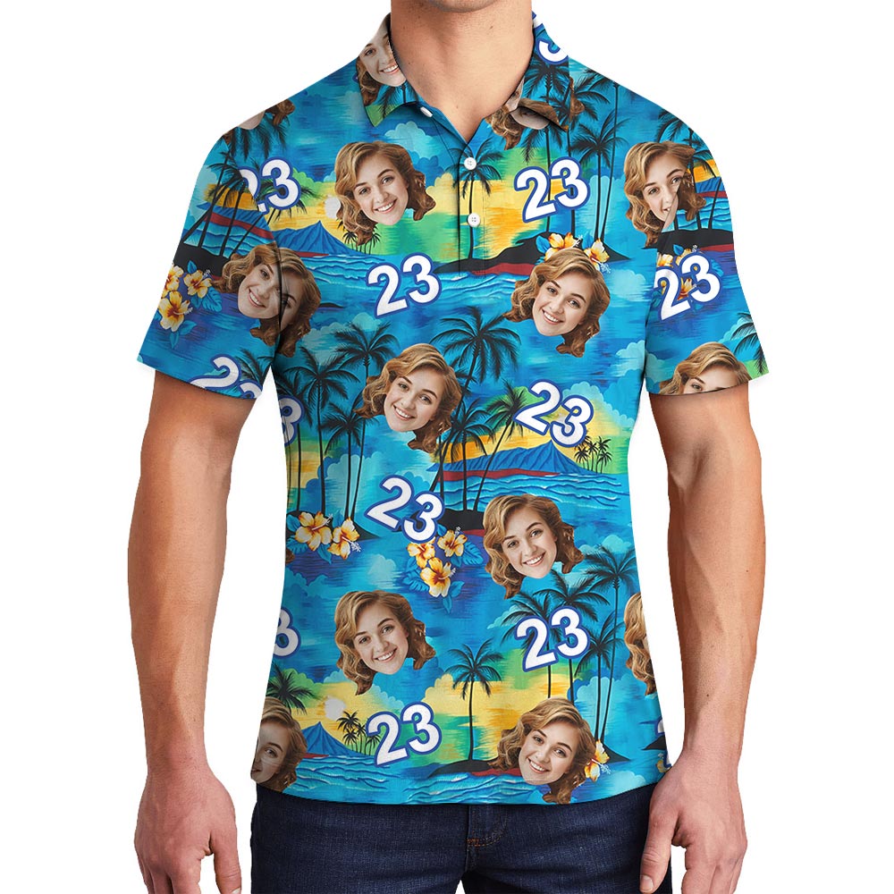 Custom Birthday Hawaii Men's Polo Shirt With Face And Age - variant image 1