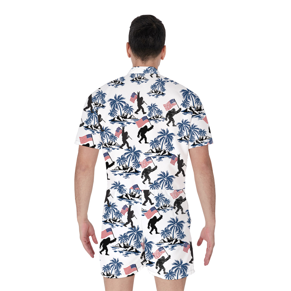 Patriotic Sasquatch American Flag Hawaiian Romper For Men