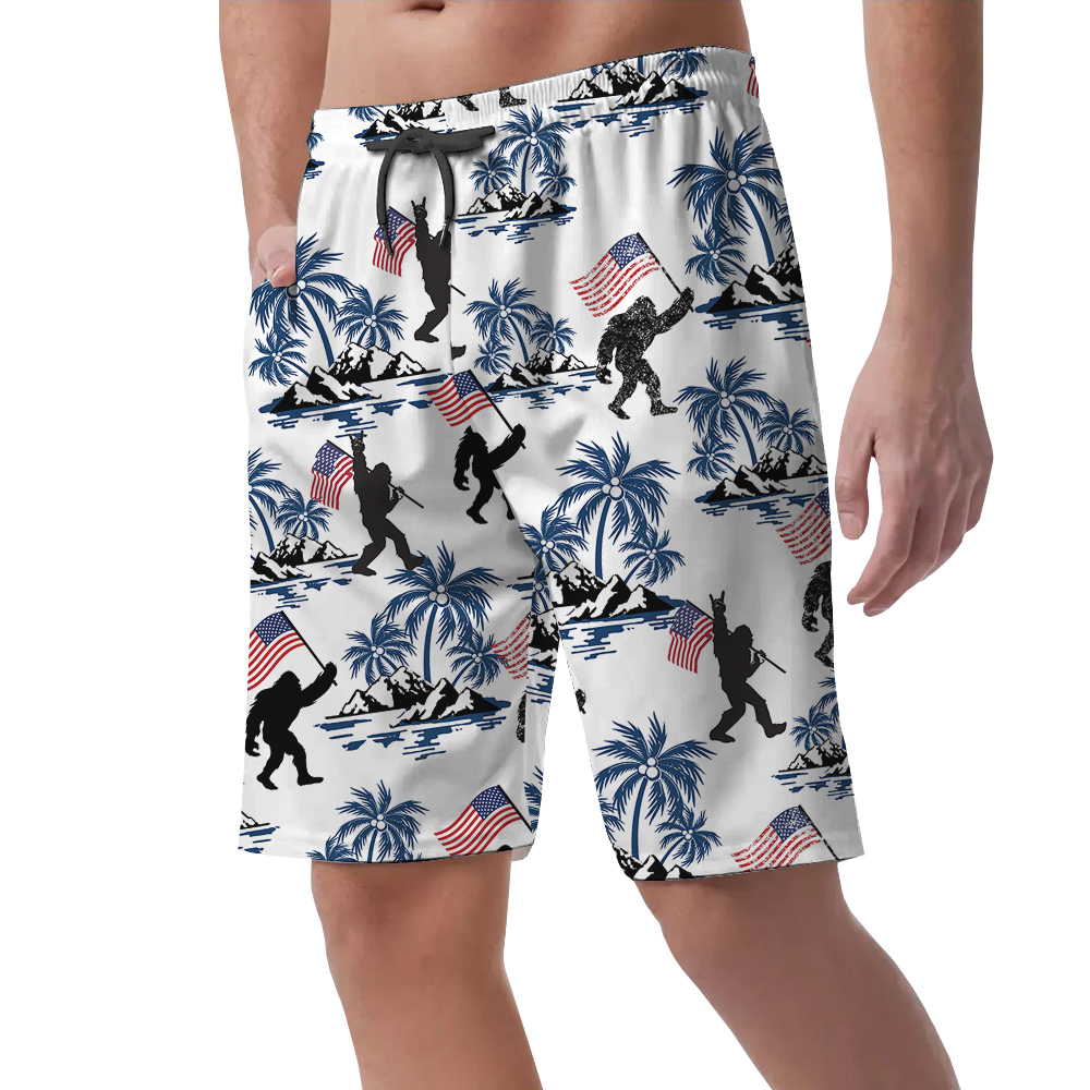 Cool Bigfoot 4th Of July Palm Trees Hawaiian Beach Shorts For Men