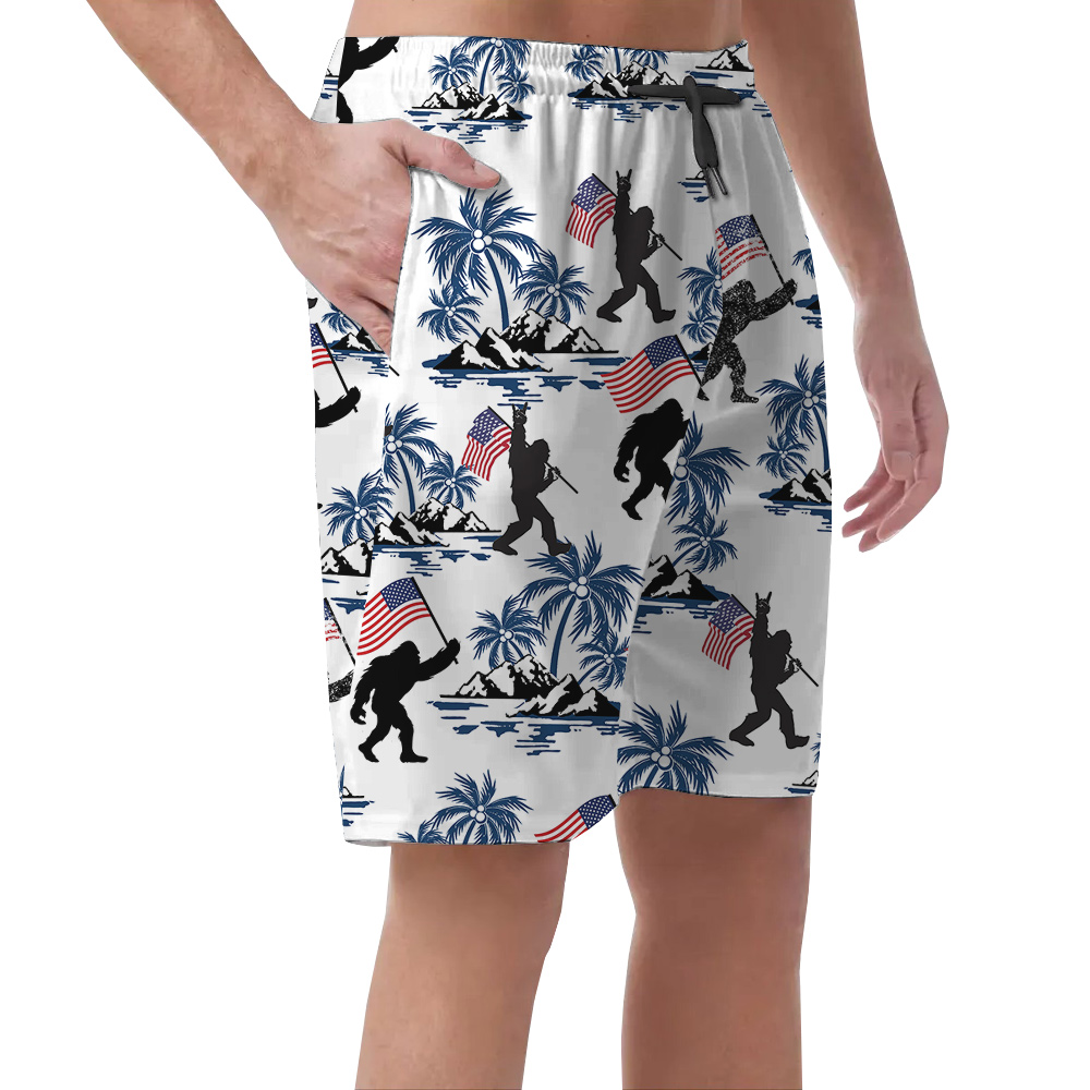 Cool Bigfoot 4th Of July Palm Trees Hawaiian Beach Shorts For Men