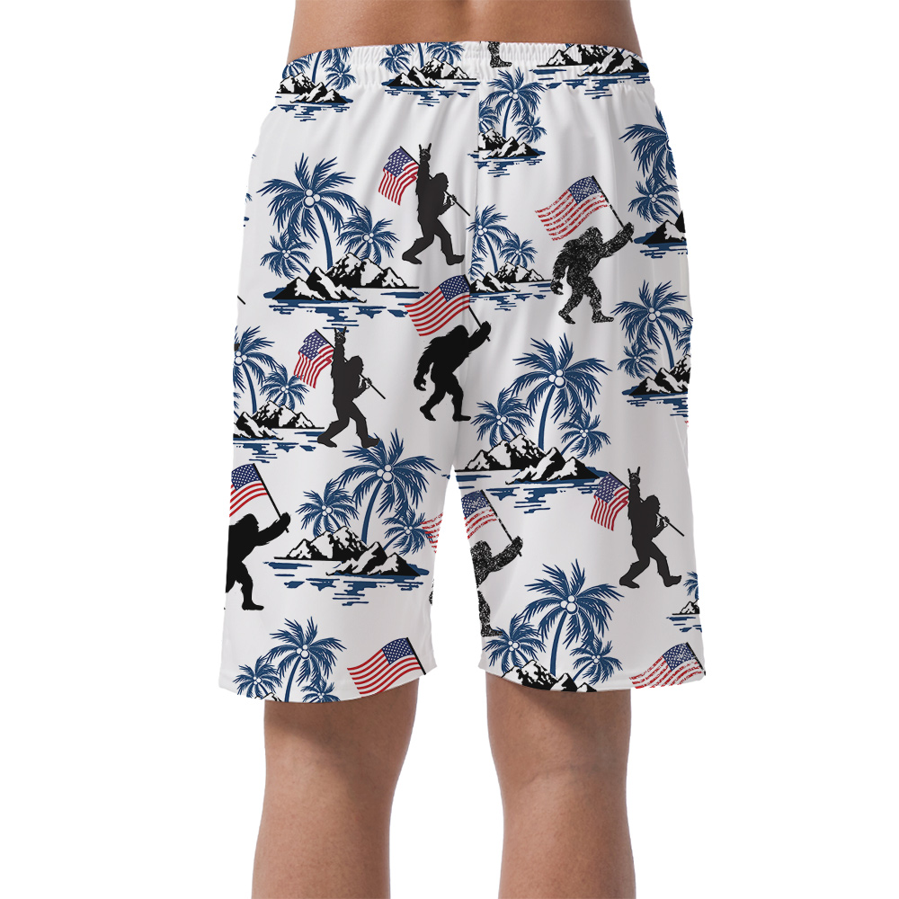 Cool Bigfoot 4th Of July Palm Trees Hawaiian Beach Shorts For Men