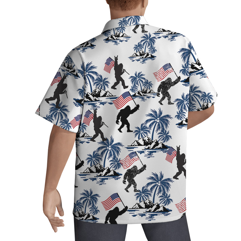 Patriotic Bigfoot American Flag Tropical Hawaiian Shirt