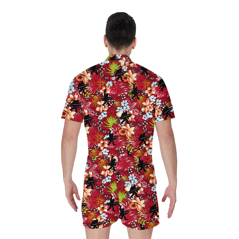 Surfing Sasquatch Tropical Red Hawaiian Romper For Men